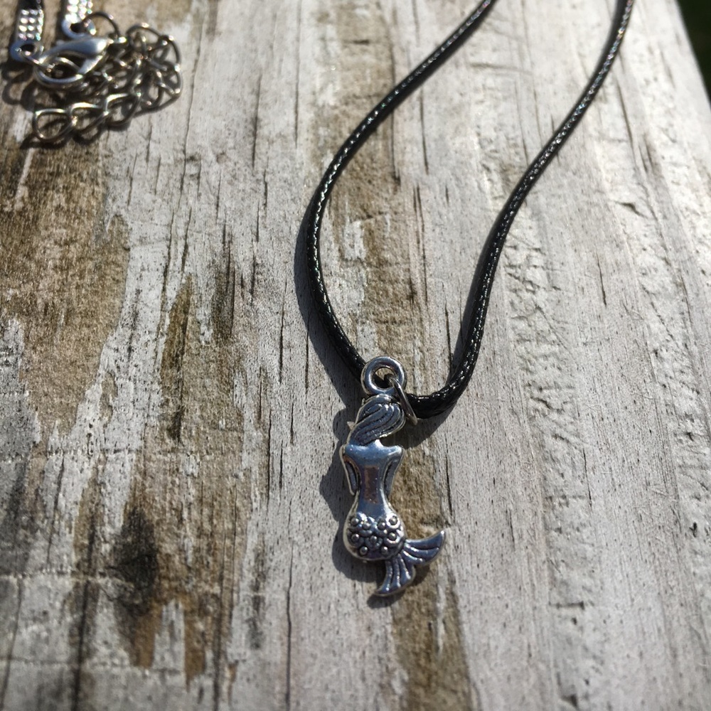 Dainty Mermaid Charm on Black Nylon Cord